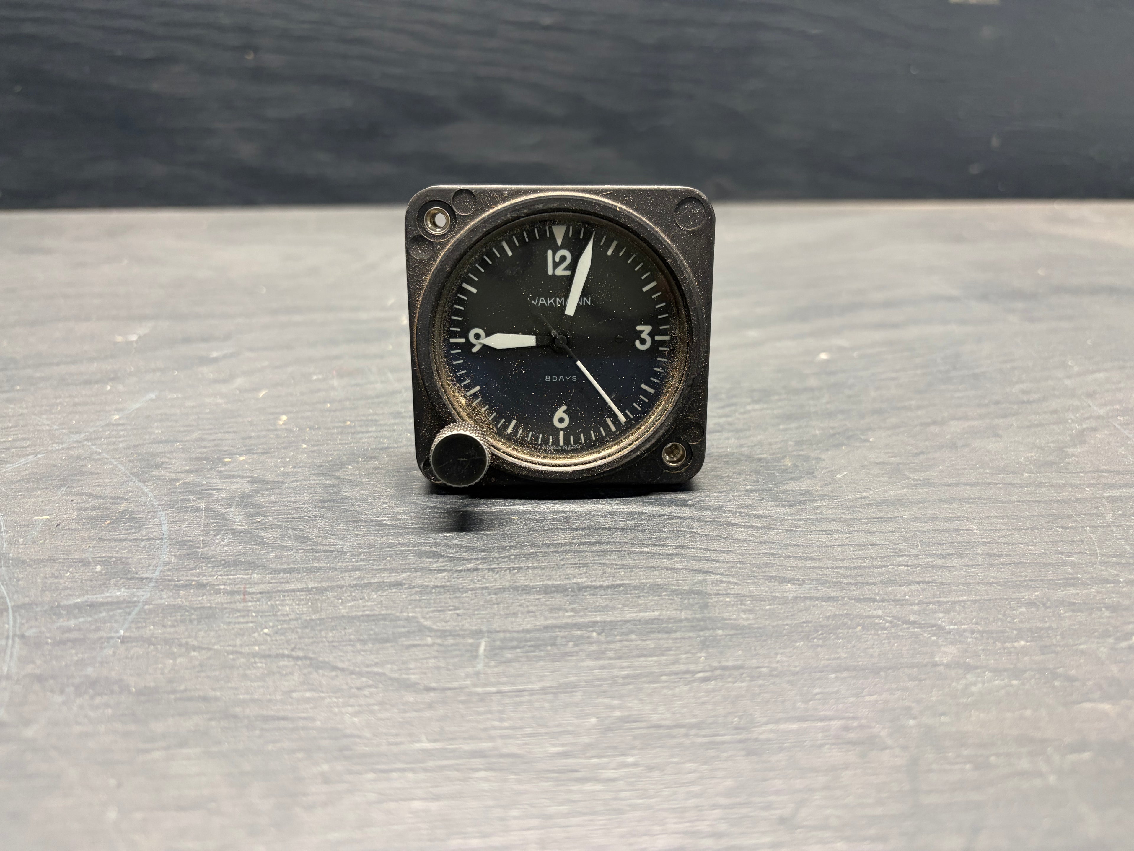Wakmann 8-day aircraft panel clock.